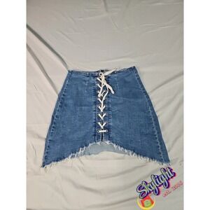 April Jeans Women Blue Regular Denim Skirt Lace up Size Large